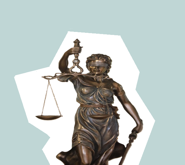 Standbeeld met zwaard en weegschaal 